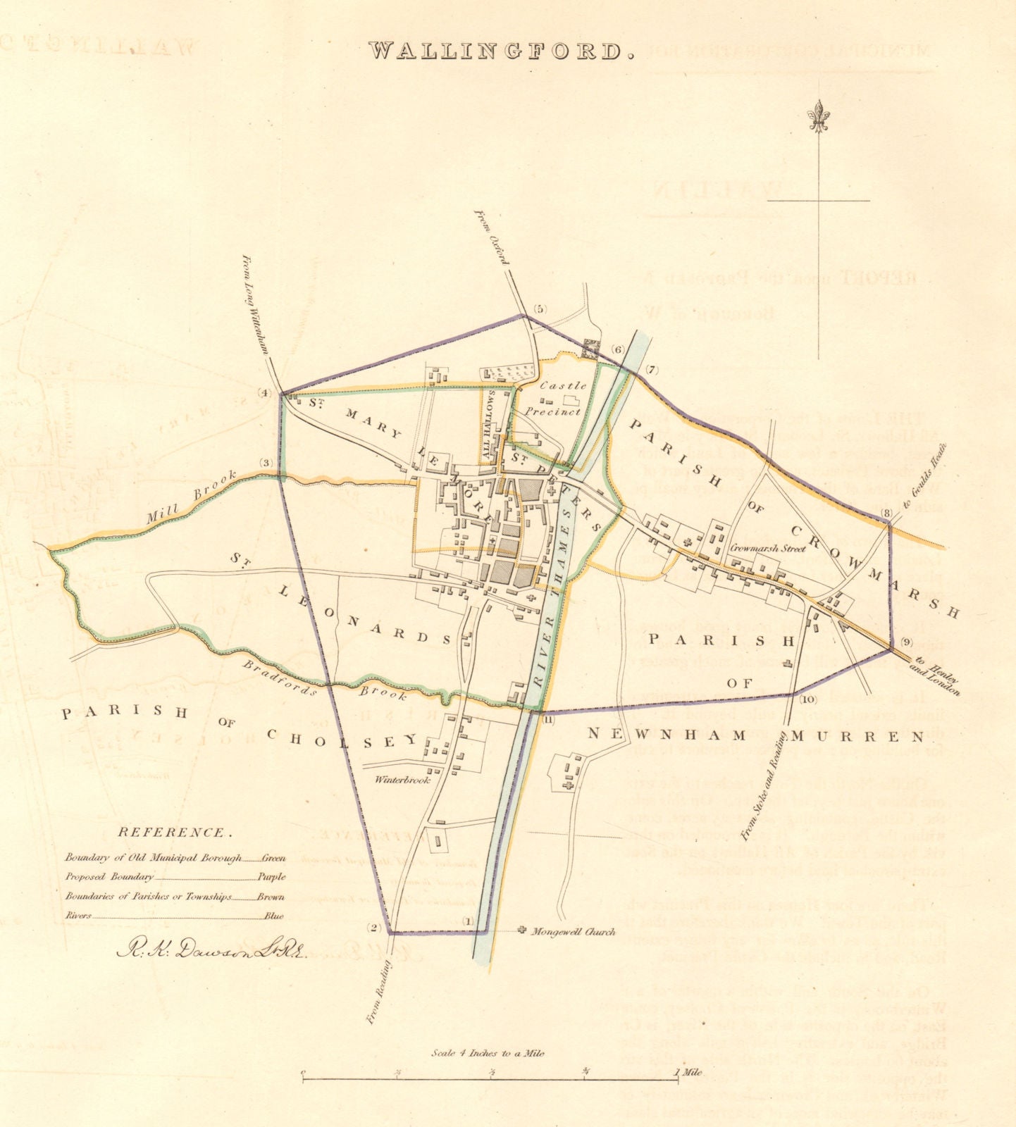 WALLINGFORD borough/town plan. BOUNDARY COMMISSION. Oxfordshire. DAWSON 1837 map